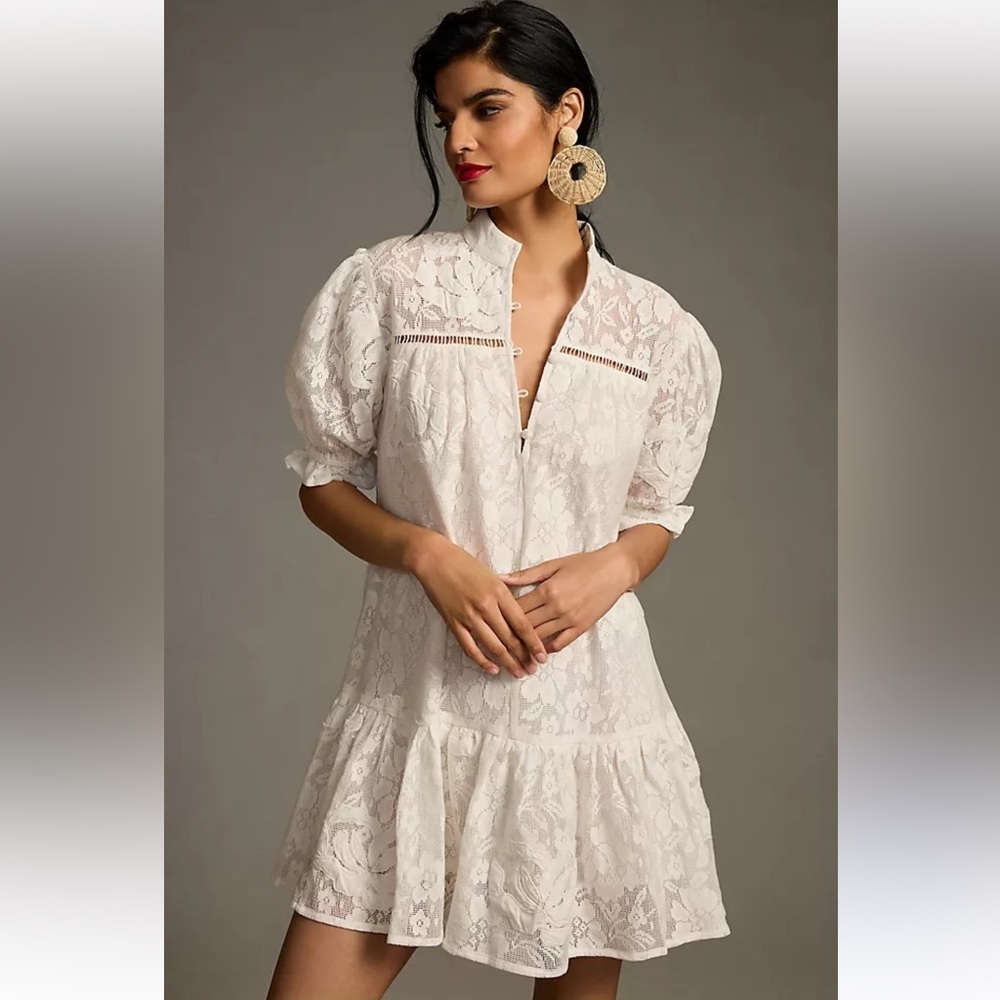 Anthropologie Porridge Tiered Lace Tunic Dress - Picture 2 of 14